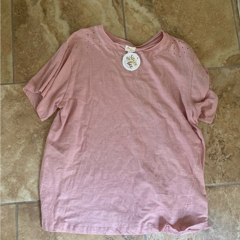 Distressed Pink Short Sleeve Top